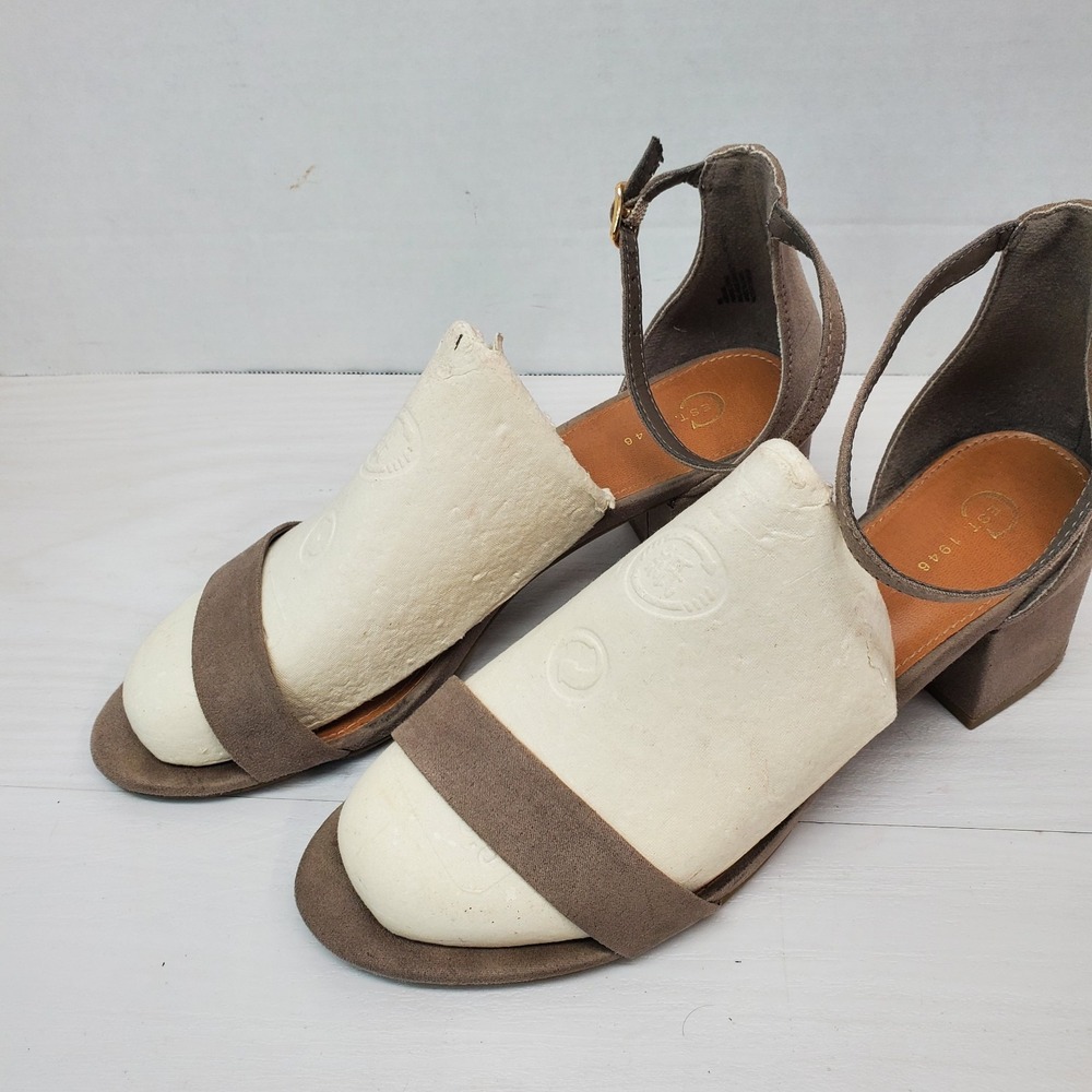 Est 1946 Women's Brown Block Heel Ankle Strap Suede Sandals Dress Shoes 8.5